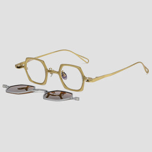 Vintage 2 In 1 Magnet Clip Pure Titanium Eyeglasses Frame Men Polarized Small Glasses Frame Women Luxury Brand Designer Eyewear