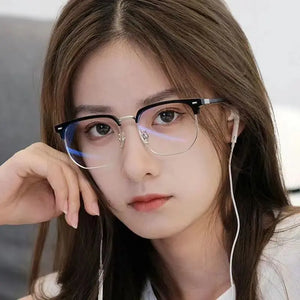 2024 New Half-frame Eyeglasses Women's Reading Glasses Anti Blue Light Square Glasses Frame Men Optical Eyewear-1.0~-4.0