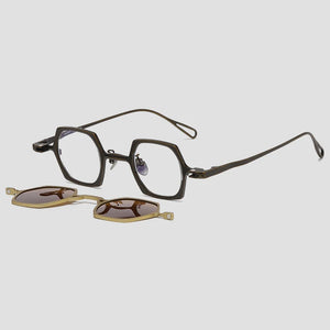 Vintage 2 In 1 Magnet Clip Pure Titanium Eyeglasses Frame Men Polarized Small Glasses Frame Women Luxury Brand Designer Eyewear