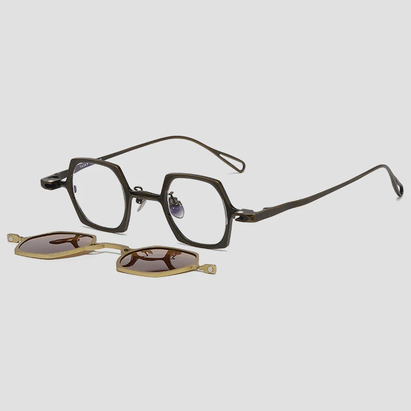 Vintage 2 In 1 Magnet Clip Pure Titanium Eyeglasses Frame Men Polarized Small Glasses Frame Women Luxury Brand Designer Eyewear