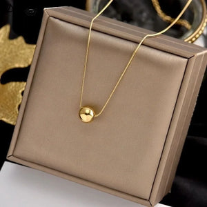 Minimalist Round Bead Pendant Necklace for Women Stainless Steel Clavicle Choker Long Chain Jewelry Statement Girl Gift