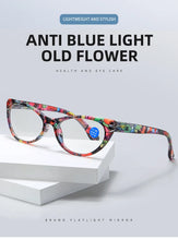 Carica l&#39;immagine nel visualizzatore di Gallery, 55874 Small Frame Floral Reading Glasses Cat Eye Retro Presbyopic Eyeglasses Blocking Blue Light Hyperopia Eyewear +1.0..+4.0