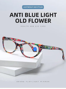 55874 Small Frame Floral Reading Glasses Cat Eye Retro Presbyopic Eyeglasses Blocking Blue Light Hyperopia Eyewear +1.0..+4.0