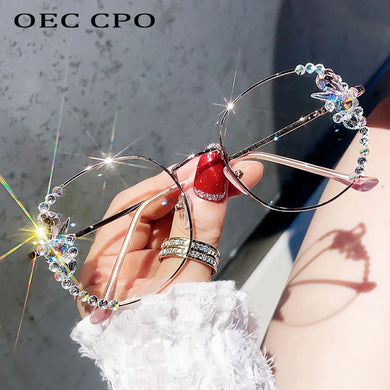 Shiny Diamonds Square Glasses Women   Rhinestone Alloy Frame Clear Lens Eyewear Female Trends Punk Eyeglasses Shades Oculos