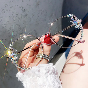 Shiny Diamonds Square Glasses Women   Rhinestone Alloy Frame Clear Lens Eyewear Female Trends Punk Eyeglasses Shades Oculos