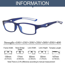 Carica l&#39;immagine nel visualizzatore di Gallery, Small Square Frame Ultralight Reading Glasses Anti-Blue Light Sports Presbyopia Eyeglasses Men Women Optical Eyewear +100~+400