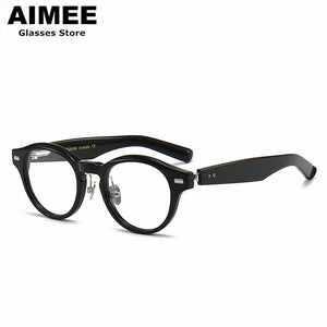 Spring Design Titanium Acetate Glasses Frame Japanese Handmade Men Women Vintage Round Optical Eyeglasses Blue Light Spectacles