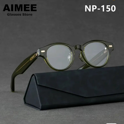 Spring Design Titanium Acetate Glasses Frame Japanese Handmade Men Women Vintage Round Optical Eyeglasses Blue Light Spectacles