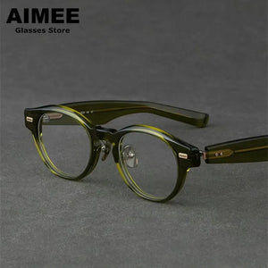 Spring Design Titanium Acetate Glasses Frame Japanese Handmade Men Women Vintage Round Optical Eyeglasses Blue Light Spectacles