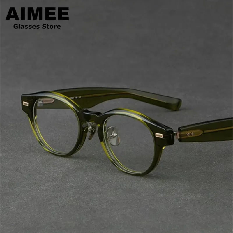 Spring Design Titanium Acetate Glasses Frame Japanese Handmade Men Women Vintage Round Optical Eyeglasses Blue Light Spectacles