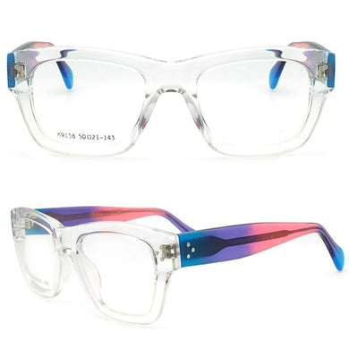Square Men Eyeglasses Frames Optical Women Oversize Glasses Frames Vintage Retro Rainbow Blue Prescription Eyewear Transparent