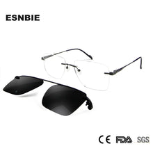 Load image into Gallery viewer, Square Rimless Eyeglasses Frames For Men Prescription Glasses Frame Magnet Clip On Sunglasses Polarized Myopia Optical Eyewear