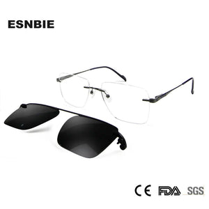 Square Rimless Eyeglasses Frames For Men Prescription Glasses Frame Magnet Clip On Sunglasses Polarized Myopia Optical Eyewear
