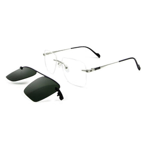 Square Rimless Eyeglasses Frames For Men Prescription Glasses Frame Magnet Clip On Sunglasses Polarized Myopia Optical Eyewear