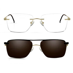 Square Rimless Eyeglasses Frames For Men Prescription Glasses Frame Magnet Clip On Sunglasses Polarized Myopia Optical Eyewear