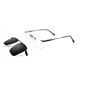 Square Rimless Eyeglasses Frames For Men Prescription Glasses Frame Magnet Clip On Sunglasses Polarized Myopia Optical Eyewear