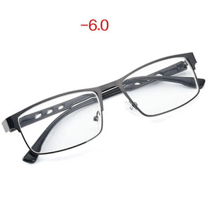 Students-1.0 -1.5 -2 -2.5 -3 -3.5 to -6.0 Square Finished Myopia Glasses Women Men Metal Frame Short Sight Eyewear for Unisex