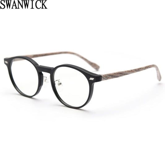 Swanwick montature per occhiali rotondi retrò da donna per uomo stile coreano venature del legno TR90 accessori per occhiali lenti trasparenti grigio leopardo