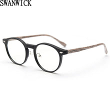 Load image into Gallery viewer, Swanwick women retro round glasses frame for men korean style wood grain TR90 eyeglasses accessories clear lens gray leopard