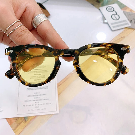 TOP QUALITY JAPANESE Stylish Designer Sunglasses  Color Lenses Acetate Eyeglasses Men Vintage Round Myopia Glasses Frames
