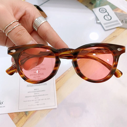 TOP QUALITY JAPANESE Stylish Designer Sunglasses  Color Lenses Acetate Eyeglasses Men Vintage Round Myopia Glasses Frames