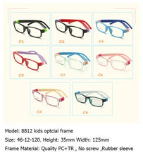 Carica l&#39;immagine nel visualizzatore di Gallery, TR Eyeglasses Kids Frames Eyewear Optical Glasses Prescription Glasses Children Flexible Rubber No Screw Bendable Amblyopia 8812