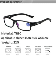 Load image into Gallery viewer, TR90 Anti-blue Light Reading Glasses Men and Women Hyperopia Glasses Ultra-light Retro Reading Glasses +100 To +400