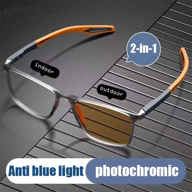 TR90 Frame Photochromic Glasses Men Women Anti Blue Light Eyewear Flexible Vintage Blue Light Resistant Chameleon Eyeglasses