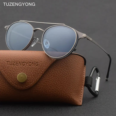 TUZENGYONG Gothic Steampunk Flip Sunglasses Polarized Men Women Brand Designer Vintage Metal Frame Sun Glasses UV400