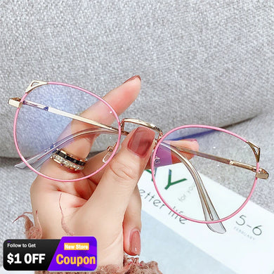 Thin Alloy Metal Frame Blue Light Blocking Glasses Cat Ear Round Glasses Women Cute Computer Eyes Protection Spectacles