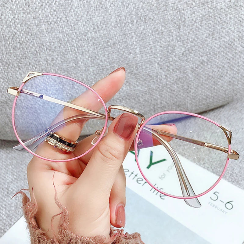 Thin Alloy Metal Frame Blue Light Blocking Glasses Cat Ear Round Glasses Women Cute Computer Eyes Protection Spectacles