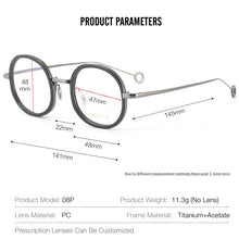 Carica l&#39;immagine nel visualizzatore di Gallery, Titanium+Acetate Eyeglasses Frame Men Round Myopia Prescription Glasses Women Retro Optical Luxury Brand Glasses Frame Eyewear