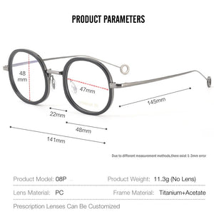 Titanium+Acetate Eyeglasses Frame Men Round Myopia Prescription Glasses Women Retro Optical Luxury Brand Glasses Frame Eyewear