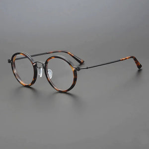 Titanium Alloy Men Retro Round Glasses Frame Ultralight Eyeglasses Eyewear Designer Japanese Handmade Prescription Optical Lens