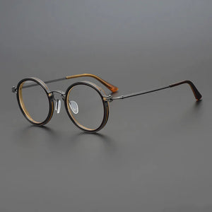 Titanium Alloy Men Retro Round Glasses Frame Ultralight Eyeglasses Eyewear Designer Japanese Handmade Prescription Optical Lens
