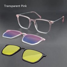 Load image into Gallery viewer, Transparent Glasses Magnet Sunglasses Clip Mirrored Magnetic Clip On Glasses Pink Prescription Myopia Spectacle Frames Purple