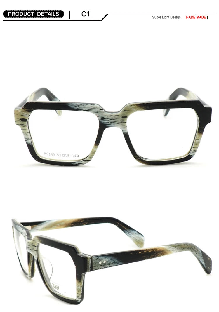 Trend Vintage Acetate Big Square Great Men Glasses Frame Women Optical Prescription Eyeglasses Wide Style Designer Eyewear