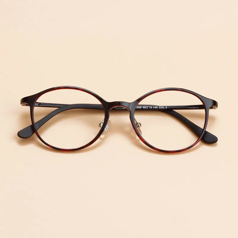 Tungsten Carbon Plastic Steel Round Ultra Light Spectacle Frame Short Sighted Women's Retro Korean Small Face Tungsten Titanium