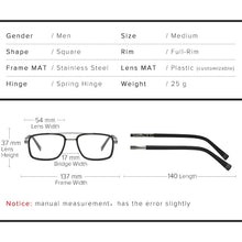 Load image into Gallery viewer, UNIEOWFA Aviation Myopia Eyeglasses Frame Men Optical Prescription Glasses Frame Male Acetate Brand Square Eyewear Frame 2023