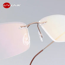 Load image into Gallery viewer, UVLAIK Classic Mens Pure Titanium Rimless Glasses Frames Myopia Optical Frame Ultra-light Titanium Frameless Eyeglasses Frame