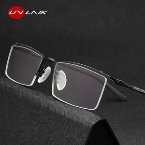 UVLAIK Men Business Half Frame Titanium Alloy Glasses Frame Leisure Ultra-light Myopia Eyeglasses Optical Eyebrow Wire Frame