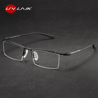 UVLAIK Men Business Half Frame Titanium Alloy Glasses Frame Leisure Ultra-light Myopia Eyeglasses Optical Eyebrow Wire Frame