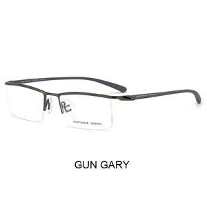 UVLAIK Men Business Half Frame Titanium Alloy Glasses Frame Leisure Ultra-light Myopia Eyeglasses Optical Eyebrow Wire Frame