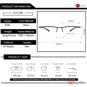 UVLAIK Men Business Half Frame Titanium Alloy Glasses Frame Leisure Ultra-light Myopia Eyeglasses Optical Eyebrow Wire Frame