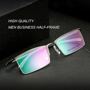 UVLAIK Men Business Half Frame Titanium Alloy Glasses Frame Leisure Ultra-light Myopia Eyeglasses Optical Eyebrow Wire Frame
