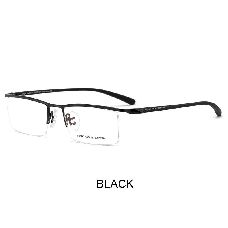 UVLAIK Men Business Half Frame Titanium Alloy Glasses Frame Leisure Ultra-light Myopia Eyeglasses Optical Eyebrow Wire Frame