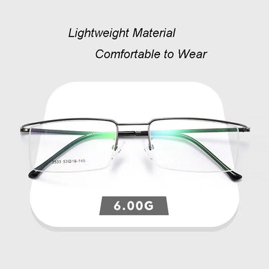 Ultra-Light Casual Metal Frame Eyeglasses Men Business Style Browline  Frame with Spring Hinges Half Rim Spectacles