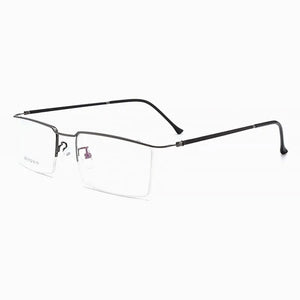 Ultra-Light Casual Metal Frame Eyeglasses Men Business Style Browline  Frame with Spring Hinges Half Rim Spectacles