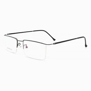 Ultra-Light Casual Metal Frame Eyeglasses Men Business Style Browline  Frame with Spring Hinges Half Rim Spectacles