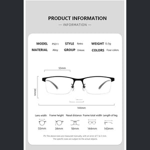 Ultra-light Alloy Business Square Glasses Frame Retro Optical Prescription Eyeglasses Men And Woman Full Frame Half Frame
